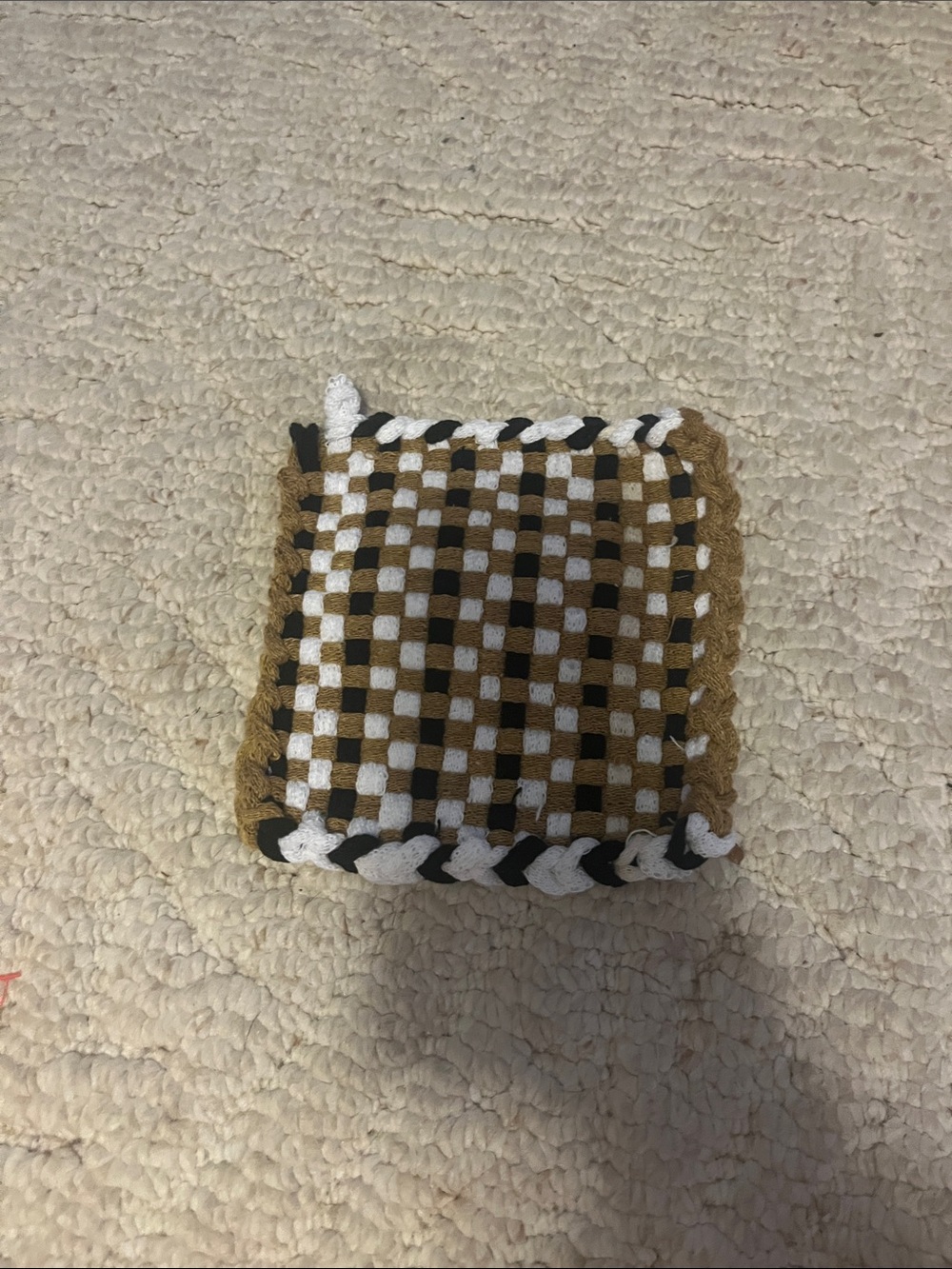 Handwoven Black, White & Brown Pot Holder - Unbranded